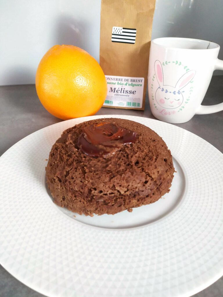 Bowl cake au chocolat avec chocolat fondu sur le dessus